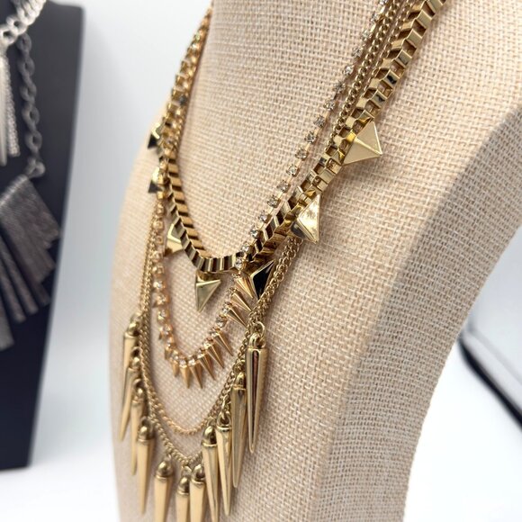 Jewelry Lot Women Collar Spikes Rivets Chunky Draped Silver Gold Tone Mix Metals - Picture 4 of 16